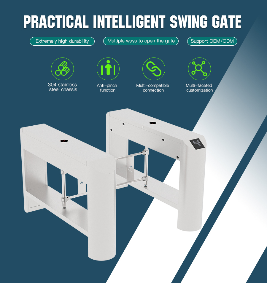 Access Control System with 304 Stainless Steel Swing Gates for Two-Way Pedestrian Flow