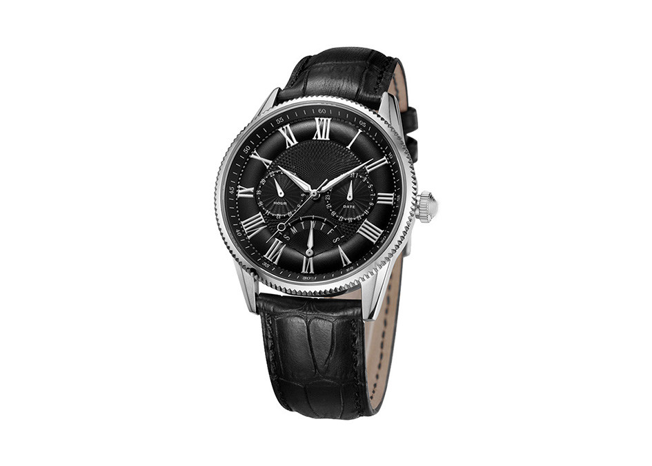 Genuine Leather Quartz Stainless Steel Watch 5ATM Waterproof 43mm Case Size