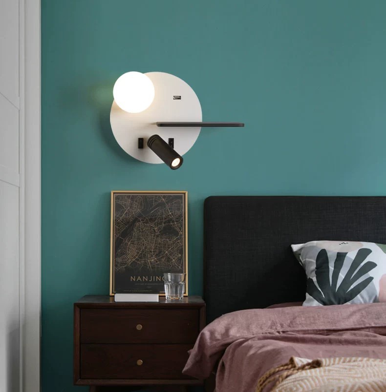 Bedside reading wall lamp acrylic ball USB wireless charger bedroom bed board light living Bedhead wall light for hotel
