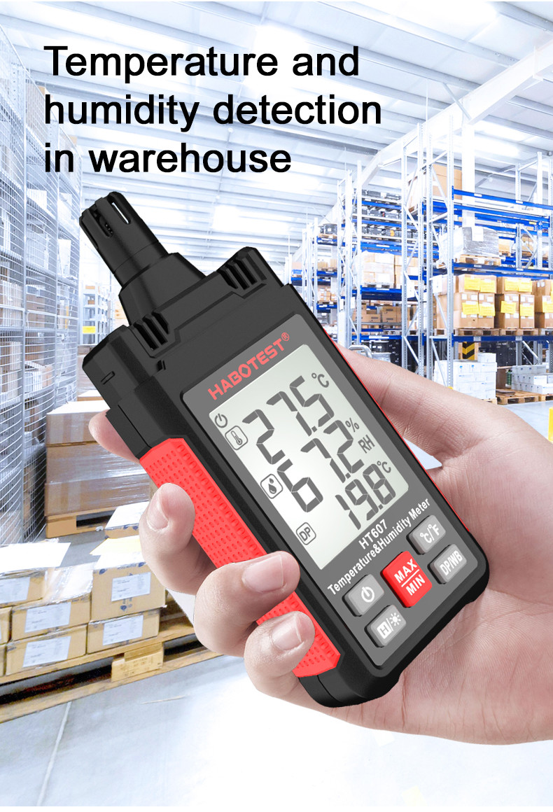 HT607 LCD Digital Temperature Humidity Meter Professional Laboratory Thermo-Hygrometer Farm Plastic Shed Moisture Meter