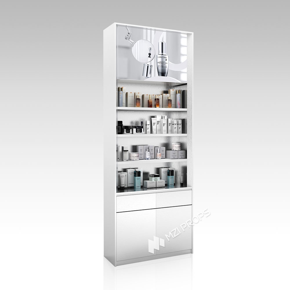 YZoS-U6 60mm Thick Soft Film Light Box Skincare Display Cabinet with Wooden Shelves
