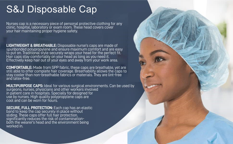 S&J Disposable Bouffant Cap Soft PP Non woven material Beauty Spa Hospital Disposable Clip Caps