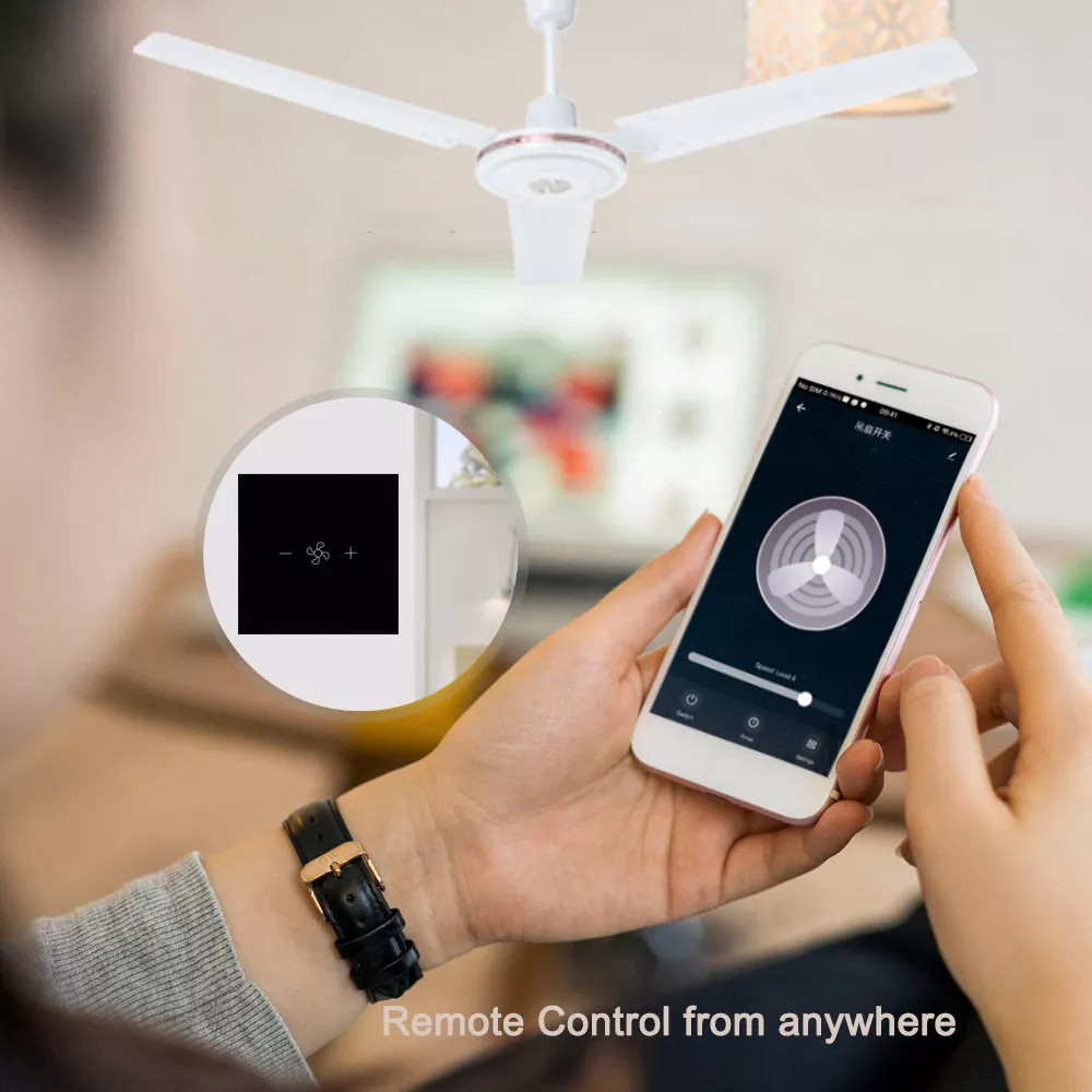 Glomarket Tuya Smart Wifi Fan Switch EU Standard Glass Touch Wall Wireless Remote Control