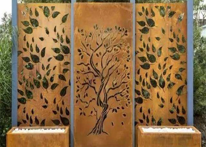 Oak Tree Design Decorative Metal Panels Carved Corten Steel Garden Screen