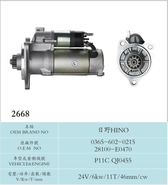 Engine Parts Sawafuji Starter Motor HINO 0365-602-0215 28100-E0470 P11C QJ0455 100% New