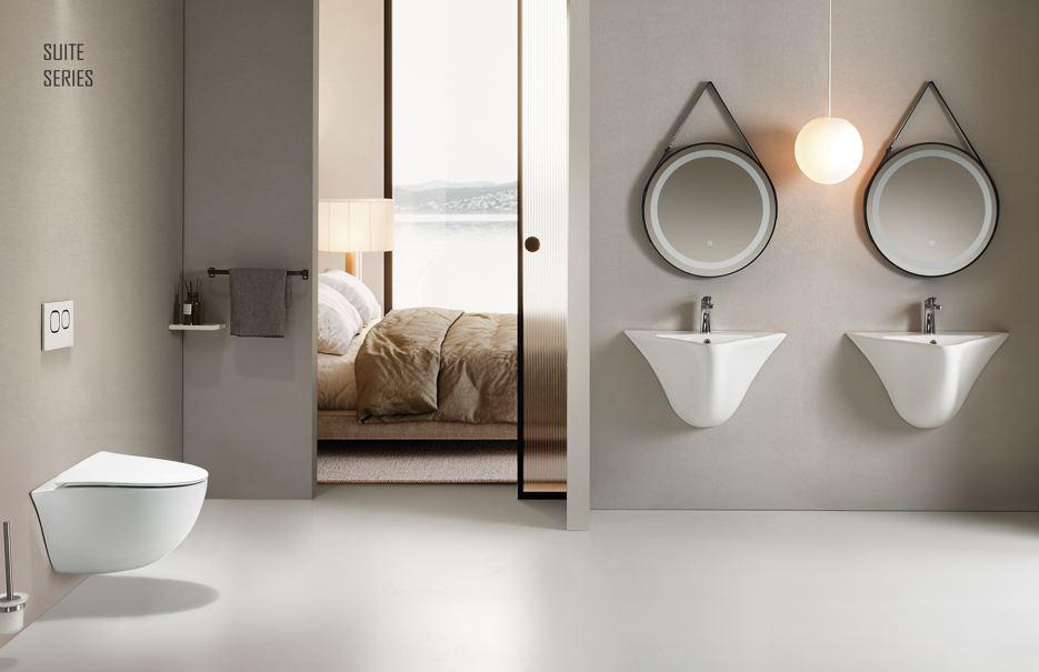 Modern Bathrooms Ceramic Wall Hung Basin Functional With Easy Clean Glaze
