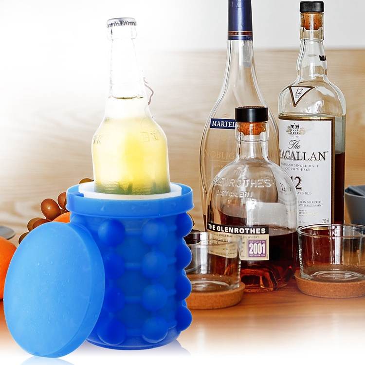 Large Outdoor Standing Capacity Dual-chamber Silicone Ice Trays Molds Genie Bucket Ice Cube Maker with Ice Clip and Lid