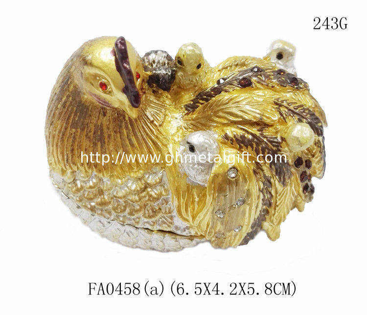 Fashion wholesale hen jewelry box metal pewter hen trinket box