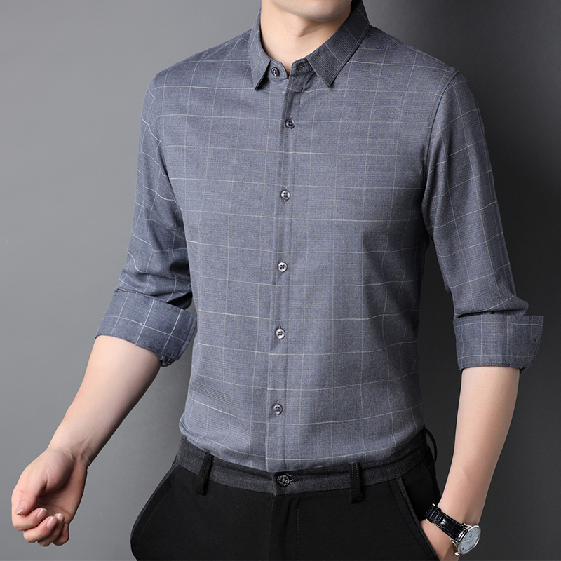 Polyester Fiber Viscose Custom Logo Men's Shirts Long Sleeve Shirt Casual with Lining