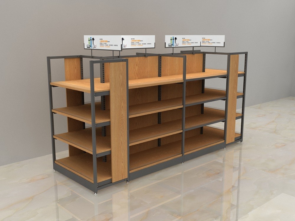 Single Sided Supermarket Wooden Shelves Gondola Medium Duty Type