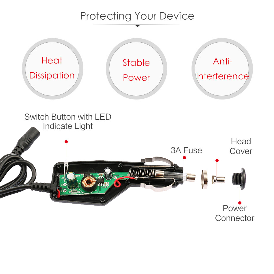 12VDC 24VDC Auto Cigarette Lighter To DC Jack 2.1mm Cigar Power Cable