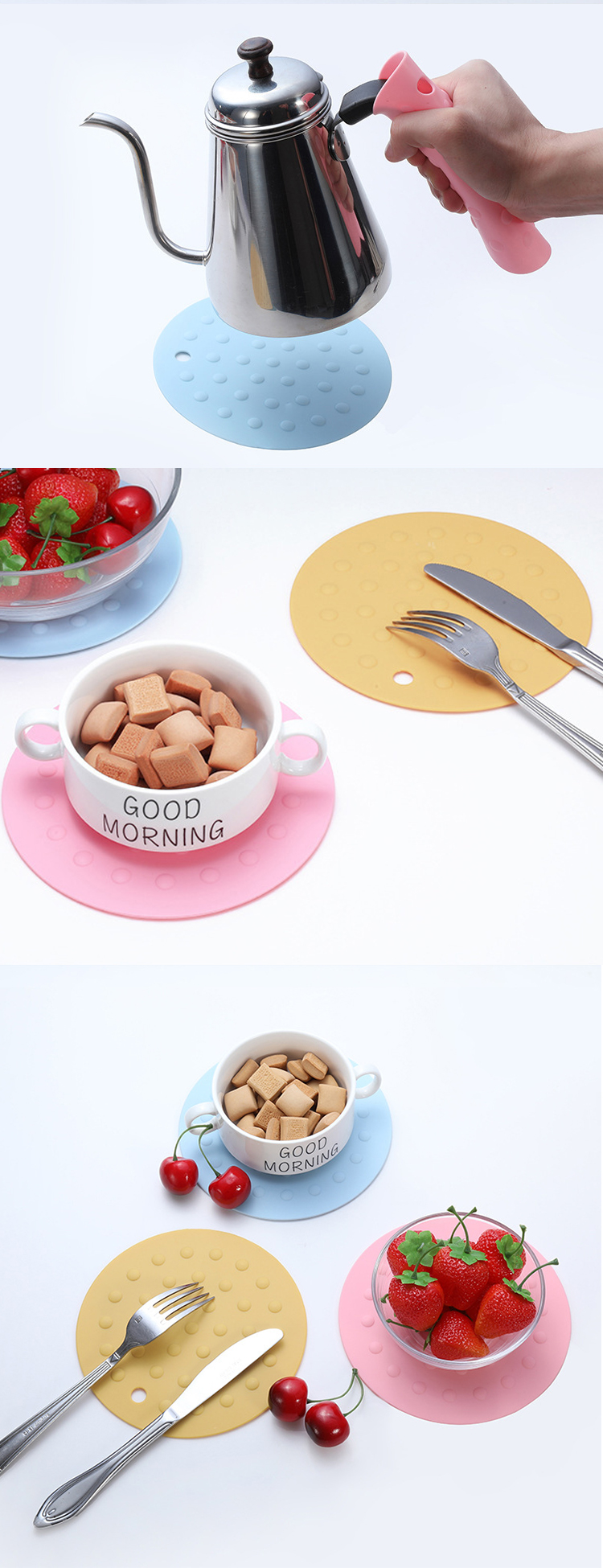 Round Thick Silicone Heat Resistance Silicone Placemat Hot Pads