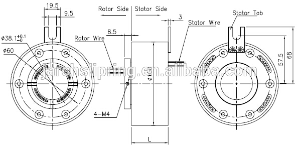 JARCH Connector OD 38.1mm/ 99mm Conductors Through Bore High Frequency Slip Ring
