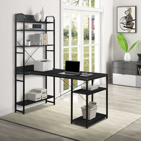 MDF Board 28.74"H Computer Desk Study Table With Bookshelf Rack