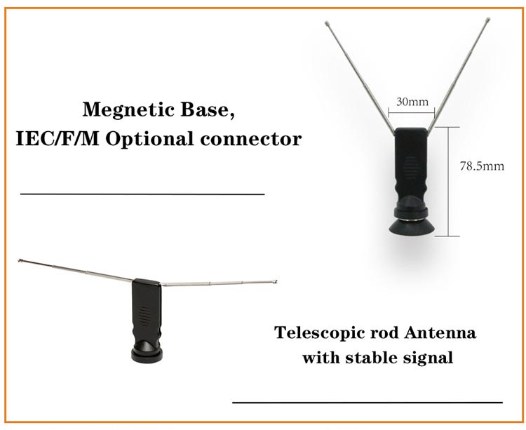 Copper Alloy Whip Telescopic 20dB Amplified TV Antenna Easy Installation