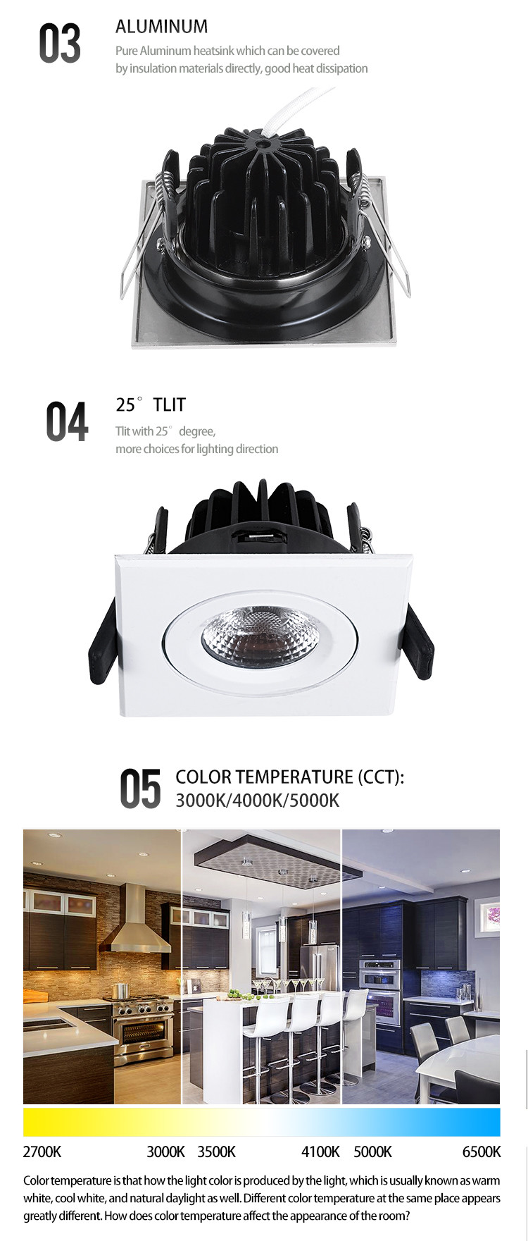 CE 8w Square Dimmable LED Downlight White Light 4000K