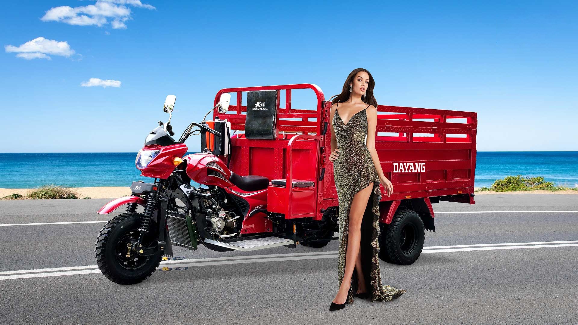 300cc Heavy Duty Cargo Tricycle with 5 Wheels and Full Floating Rear Axle