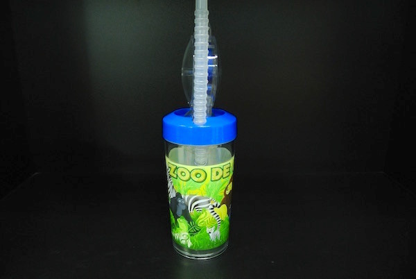 Funny Cartoon Character Water Bottle Plastic With Long Curly Straw OEM / ODM Available