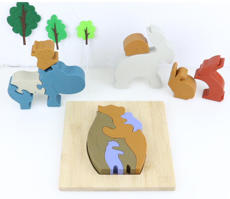 Bear Shape Children Wooden Toys Jigsaw For Montessori Learning