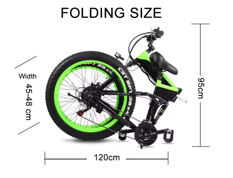 26 Inch Fat Tire Electric City Bike Front Suspension 21 Speed Foldable Ebike Mountain Ebike 48V 500W Electric Fat Bike