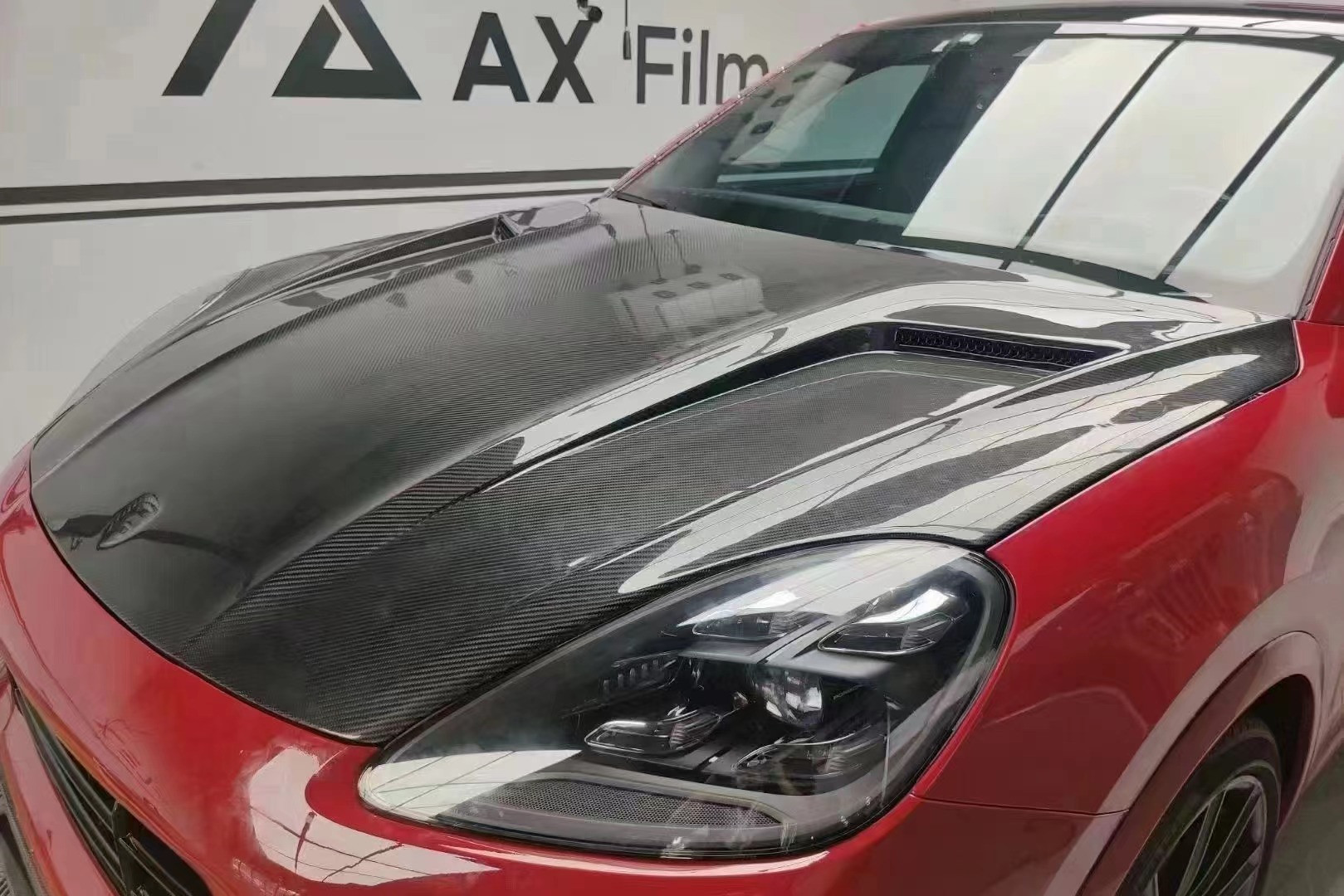2019 Black Porsche Cayenne Body Kit TH Style Hood Engine Cover Dry Carbon Fiber