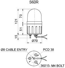 Bulb Revolving Warning Light Ø60mm Employing Special Power Transmission System and Bulb of High Durability