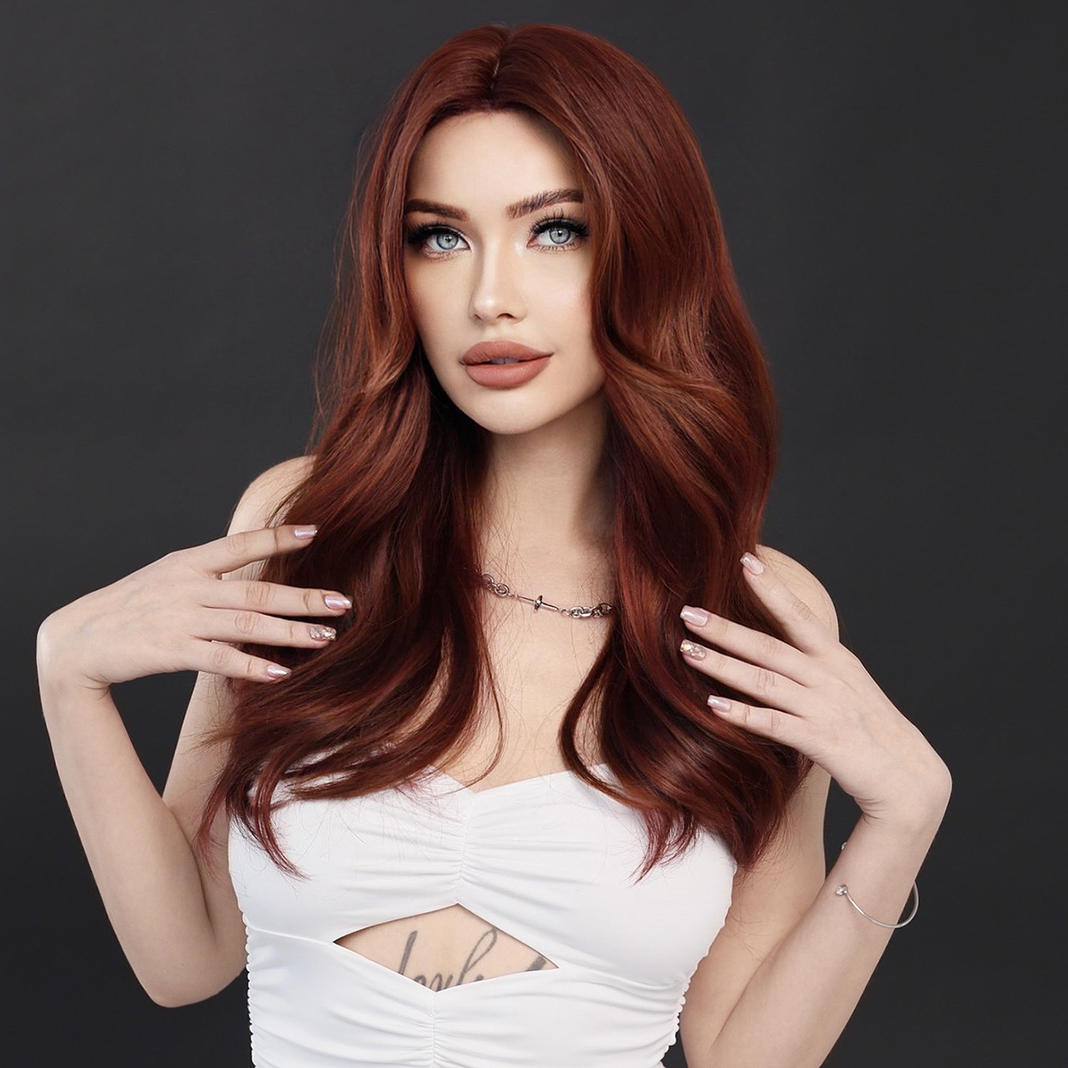 Fashion Long Body Wave Hair Auburn Synthetic Wigs For Women