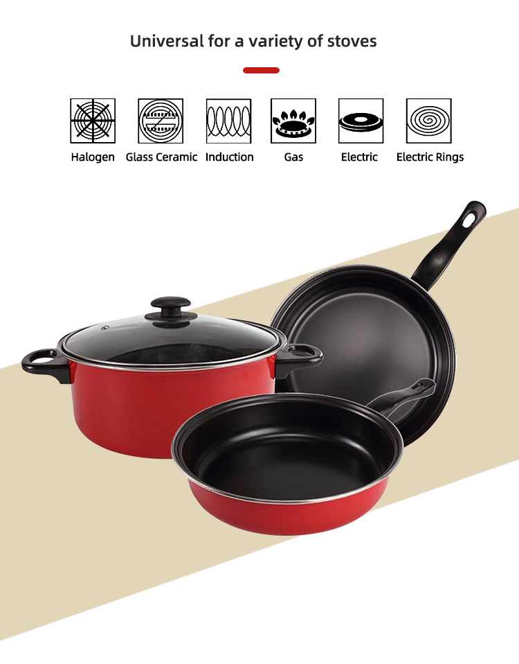 Red 4 Piece Cast Iron Cookware Set Iron Non Stick For Kitchen