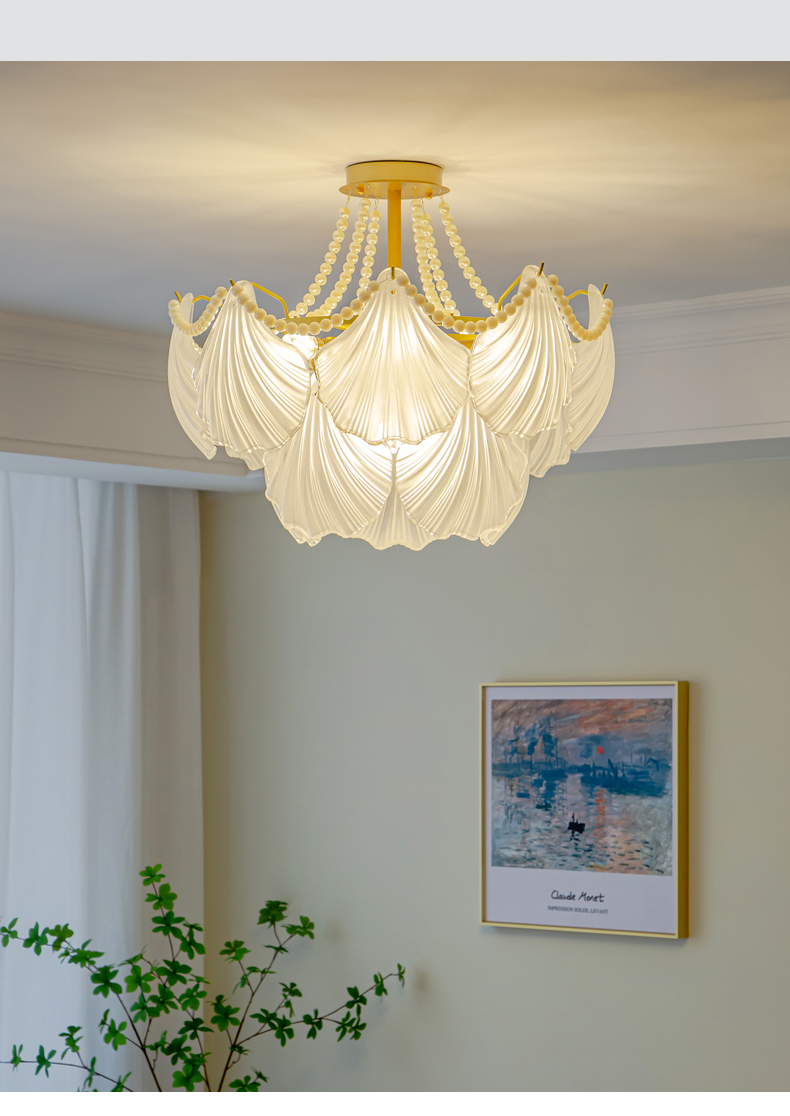 Modern Led Chandelier For Living Room Frosted Glass Luxury Shell Chandelier Lamp(WH-CY-247)