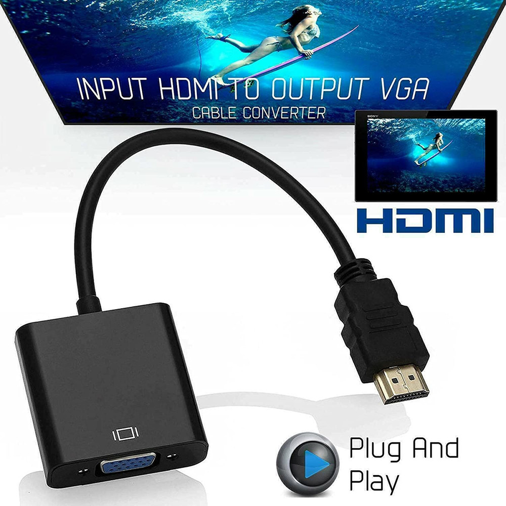 1080P HDMI To VGA Converter Adapter Cable For Computer Male To Female Audio Video