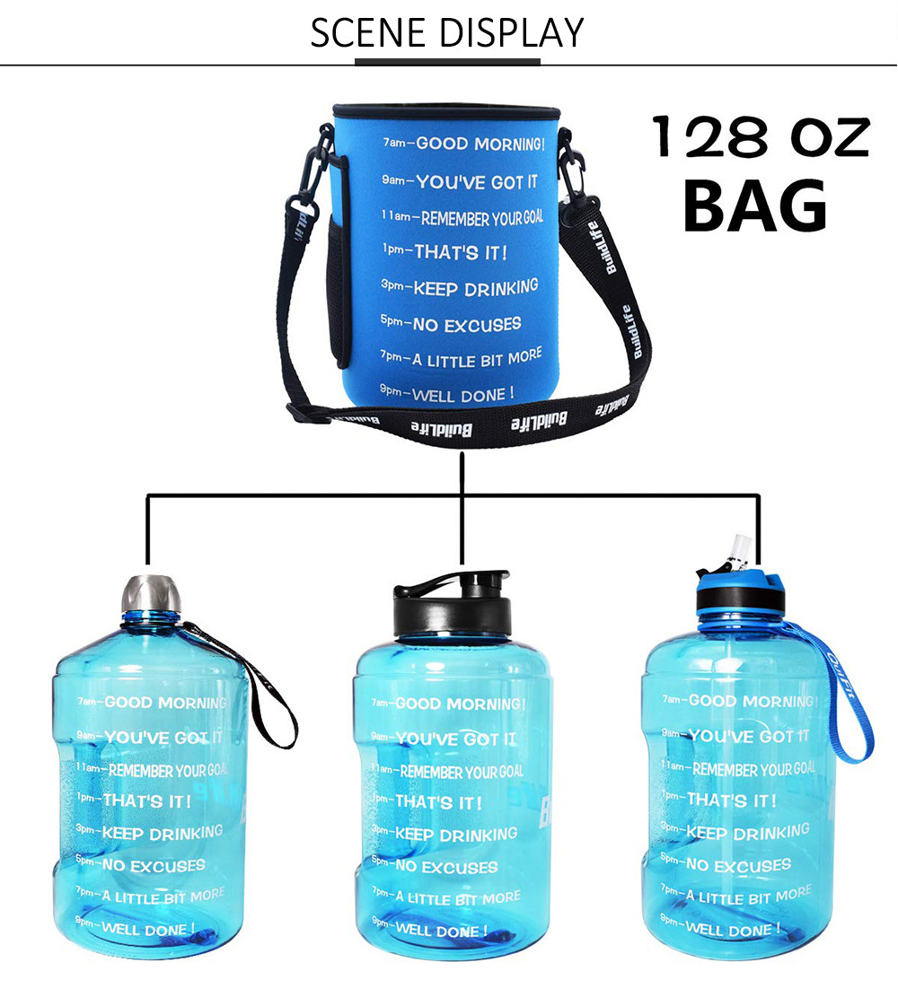 128oz Blue Neoprene Water Bottle Carrier With Adjustable Shoulder