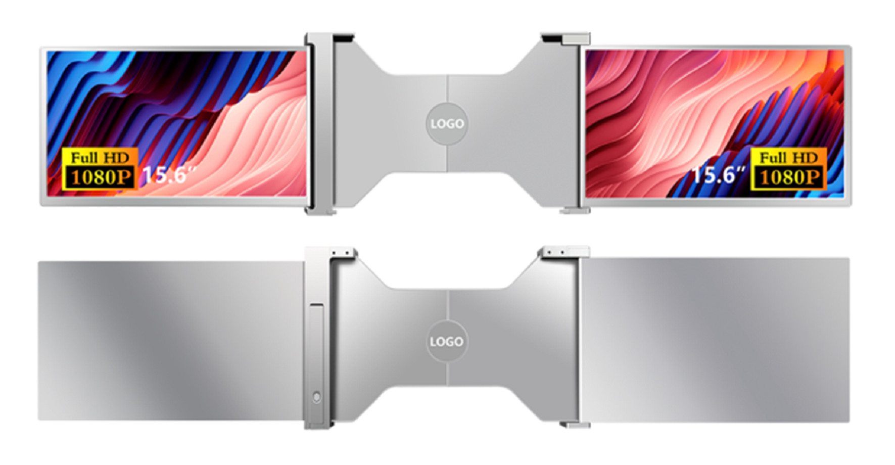 Two 15.6-inch FHD laptop monitor, compatible with laptops from 15.6 to 18.5 inches, 1920*1080 FHD resolution, supports 12 languages