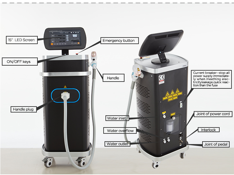 1600-2400W CE ISO 755 808 940 1064nm 4 Wave Diode Laser For Hair Removal Ice Titanium Available