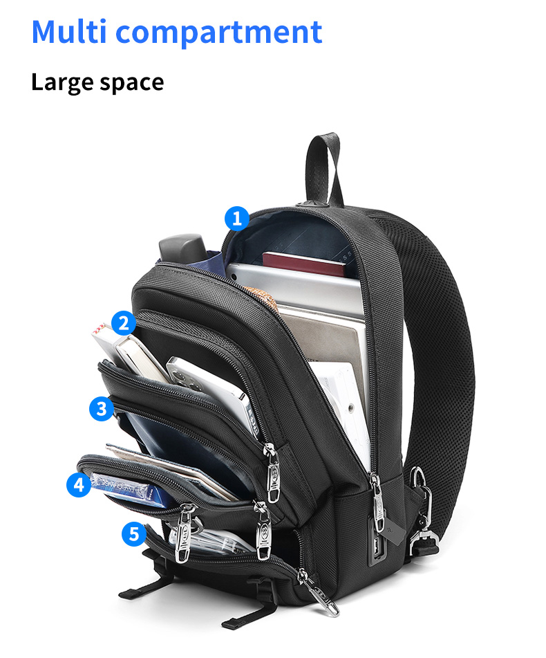 Travel One Shoulder Backpack Mens Sling Bag Preppy Style Dismountable