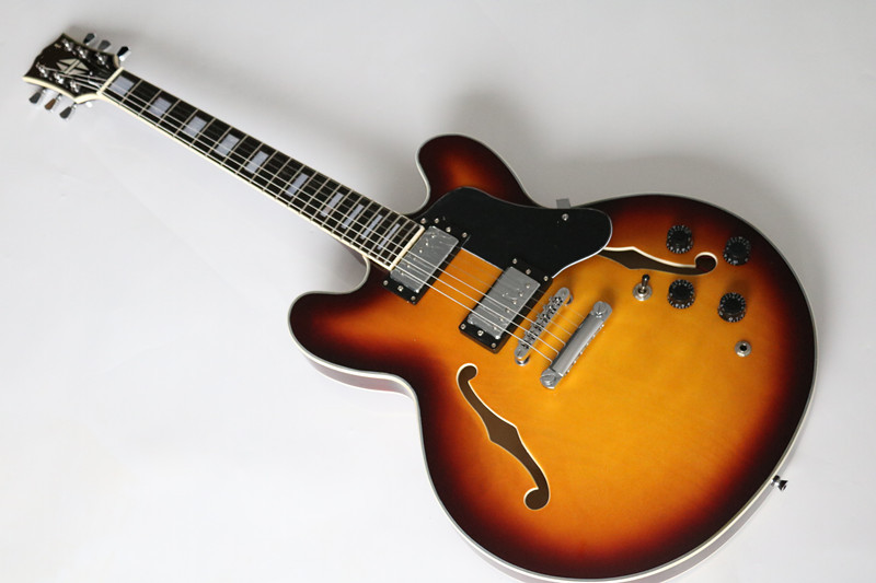 New style tobocco burst Gold hardware shark fin hollow Electric Guitar The hollow jazz guitar