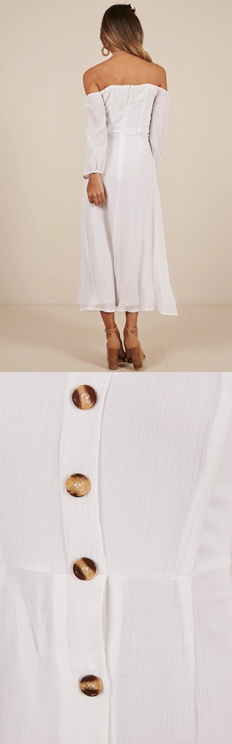 Women Clothing Long Sleeve Sorrento Dreaming Dress In White Linen Look