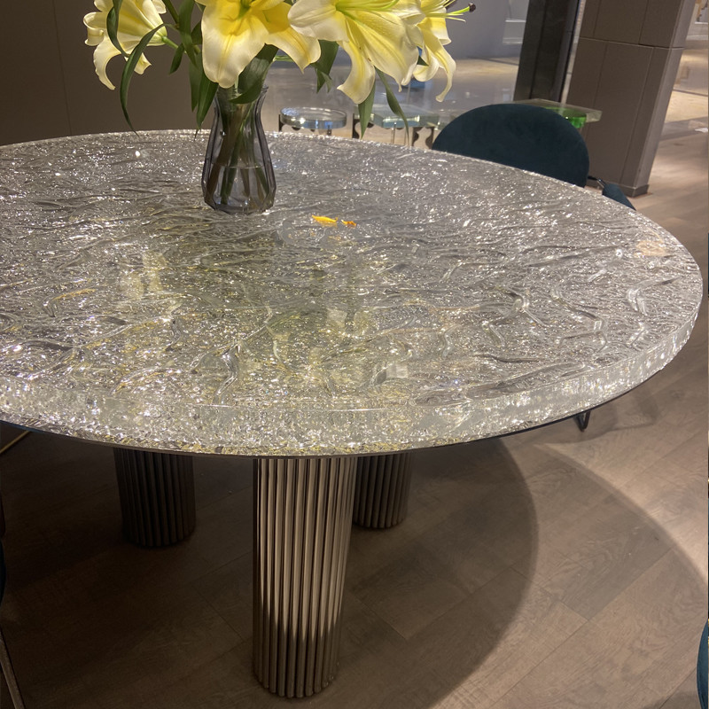 Luxury Hotel Restaurant Furniture Water Wave Pattern Round Dining Table