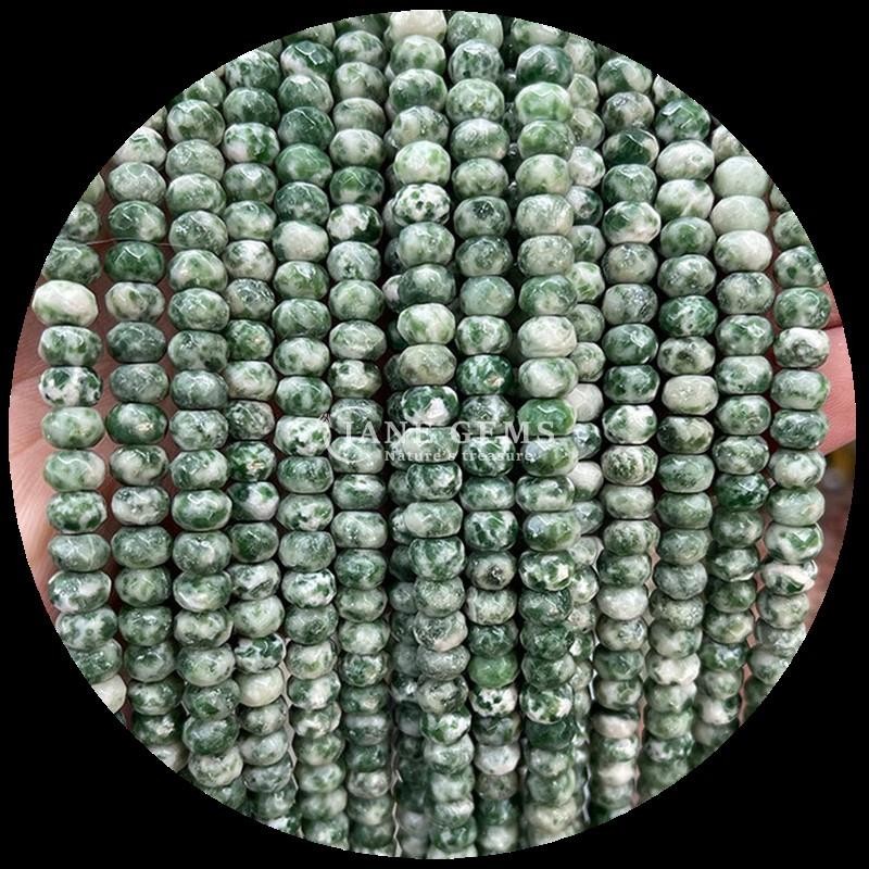 Indian Agate Green Dot Natural Gemstone Bead Strands Natural Gemstone Faceted Abacus Beads for Custom Gifts
