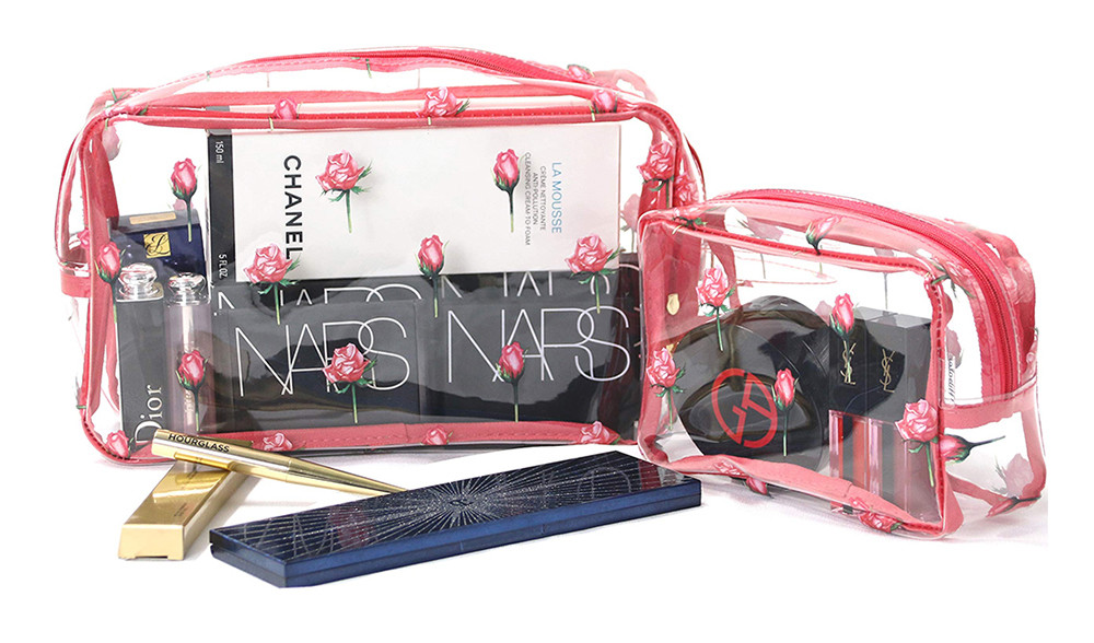 Rose Pattern PVC Cosmetic Organizer Bag With Zipper