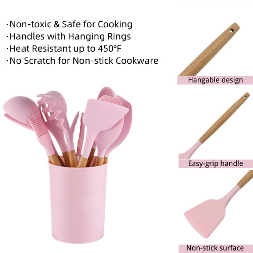 Nonstick Food Grade Silicone Cooking Utensils Set Withstand High Temperatures