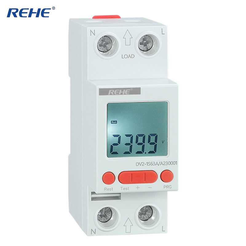 DV2-1S63A Din Rail Single Phase LCD Under Voltage Over Voltage Auto Reset Relay