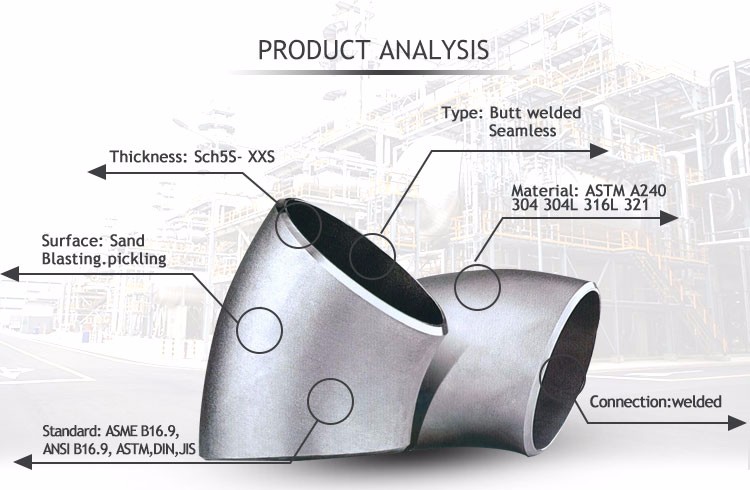 ASME B 16.9 304/304L Stainless Steel Welded Pipe Fitting Butt Weld Elbow  For oil and gas