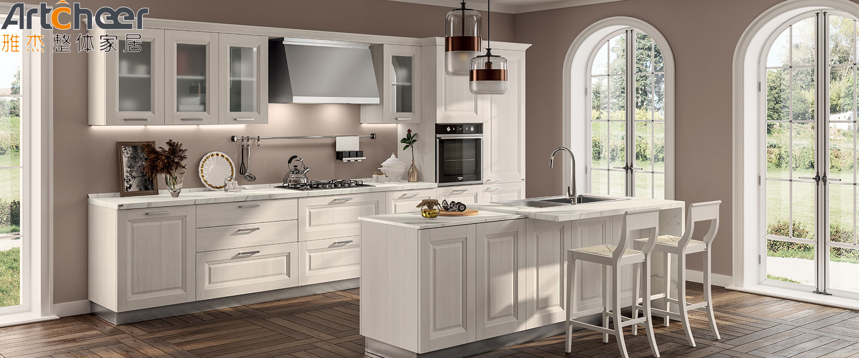 Durable Designer Solid Wood Melamine Kitchen Cabinet Italian Design for Modern Homes