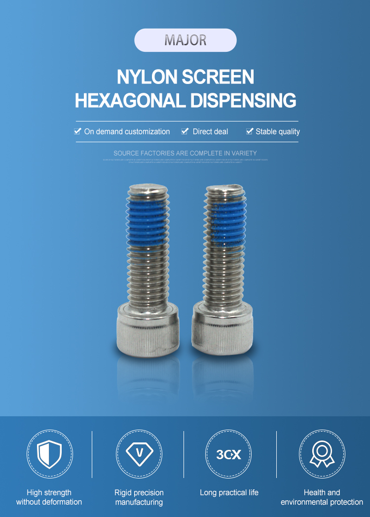Stainless Steel SS304 Hexagon Socket Head Bolt with Blue Coating Nylon Lock Screw Cap