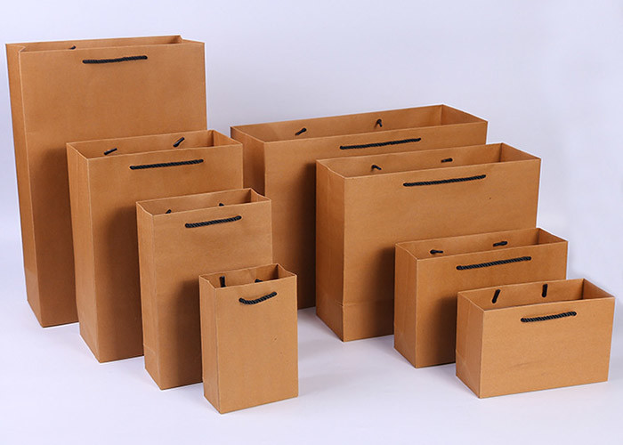 Ridid Folding Brown Kraft Paper Gift Bags , Kraft Gift Bags With Handles
