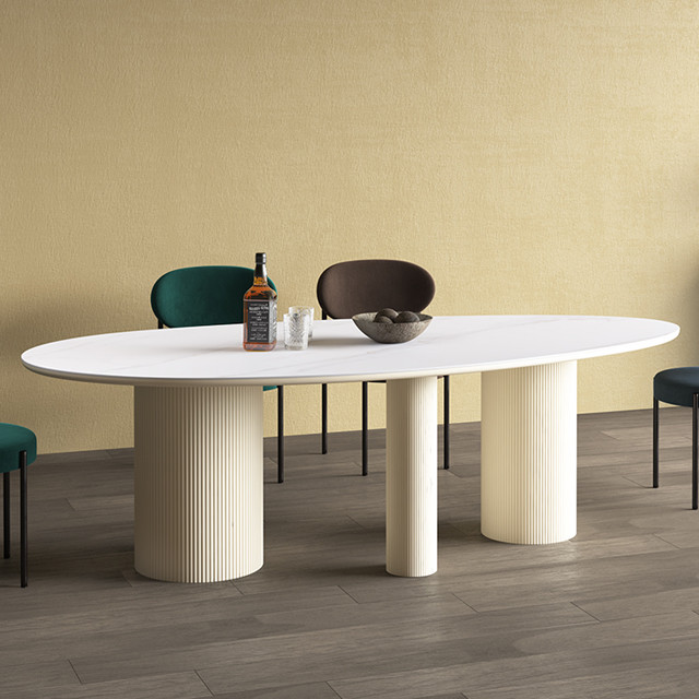 2500kg Bearing Contemporary Marble Dining Table Oval Rock Top Table