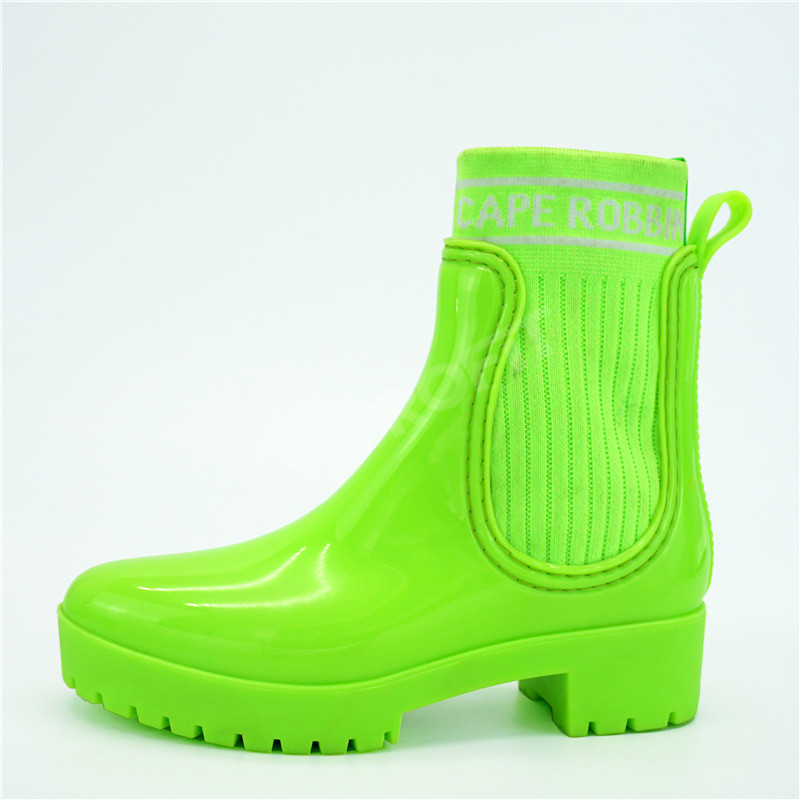 EU 28 Acid Resistant PVC Rain Boots High Heel With Neon elastic