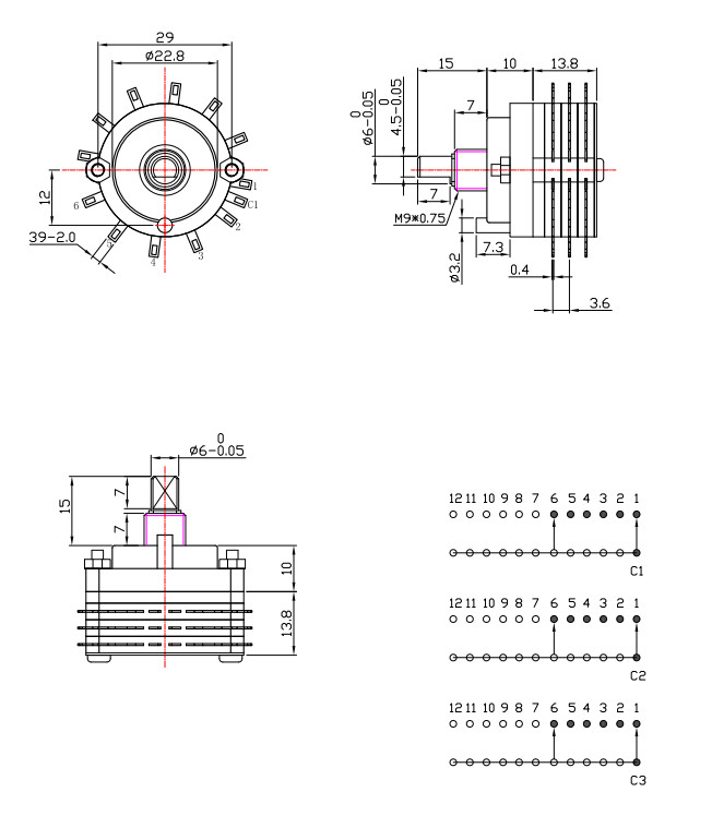 Band Switch-SR38 2 Pole 6 Positions Rotary Switch For Frequency Converter , Automatic Door