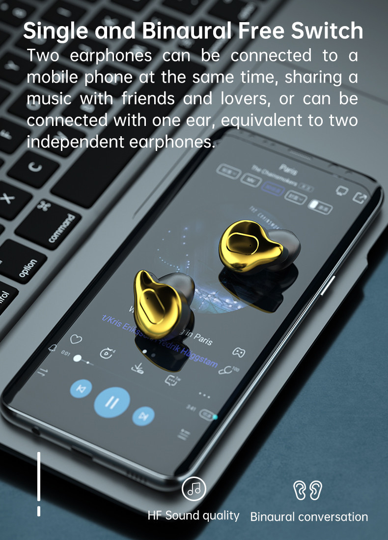 FCC IPX7 Wireless Bluetooth Earbuds HiFi Stereo Sound 3.7V 2000mAh