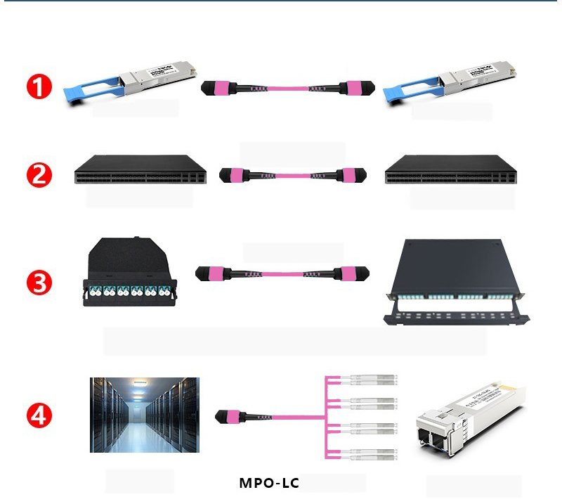 1 Meter 12 Cores OM4 MPO Fiber Optic Patch Cord And Pigtail Jumper For Data Center